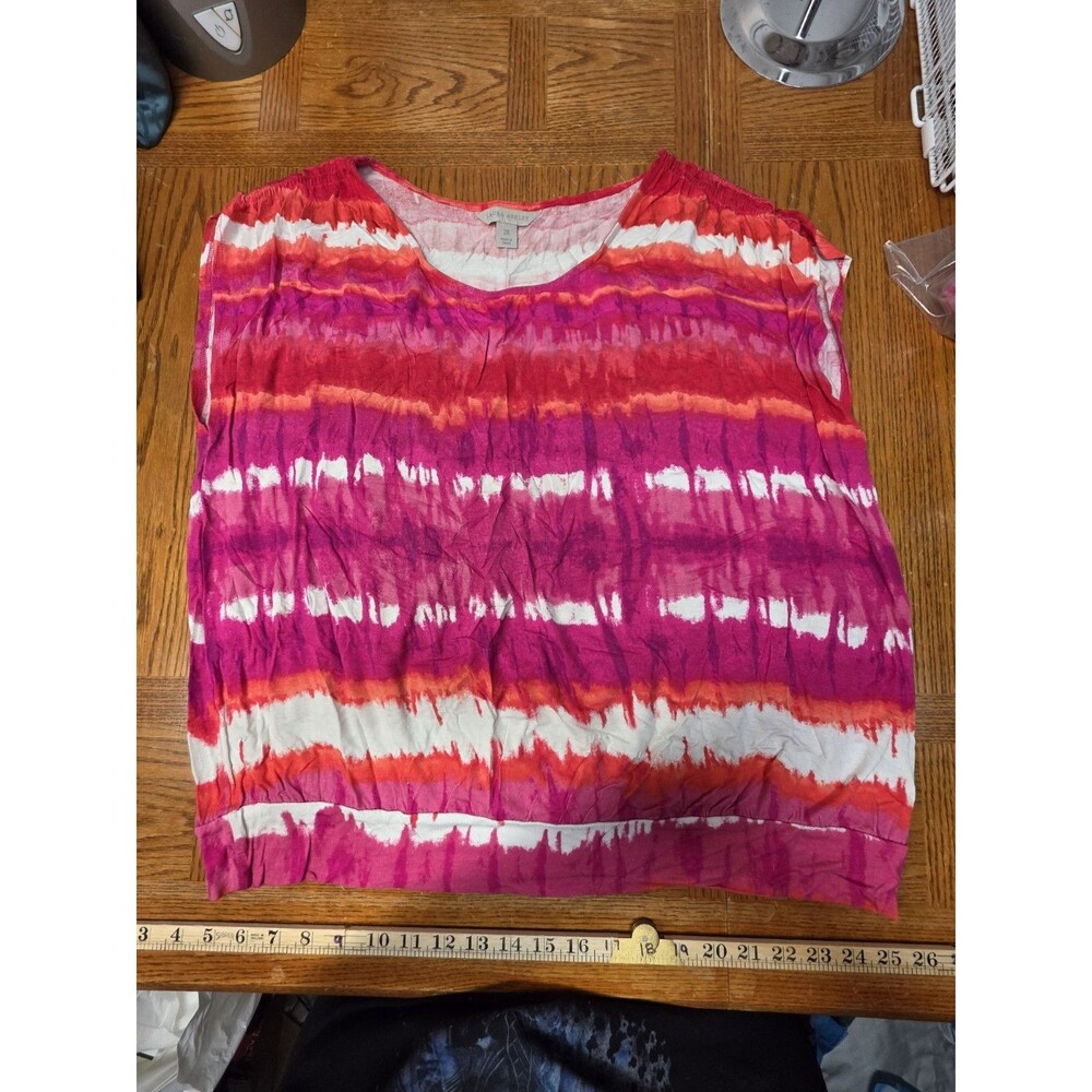 Laura Ashley Cap Sleeve Plus Size 2X Bright Multicolor Tie Dye Top